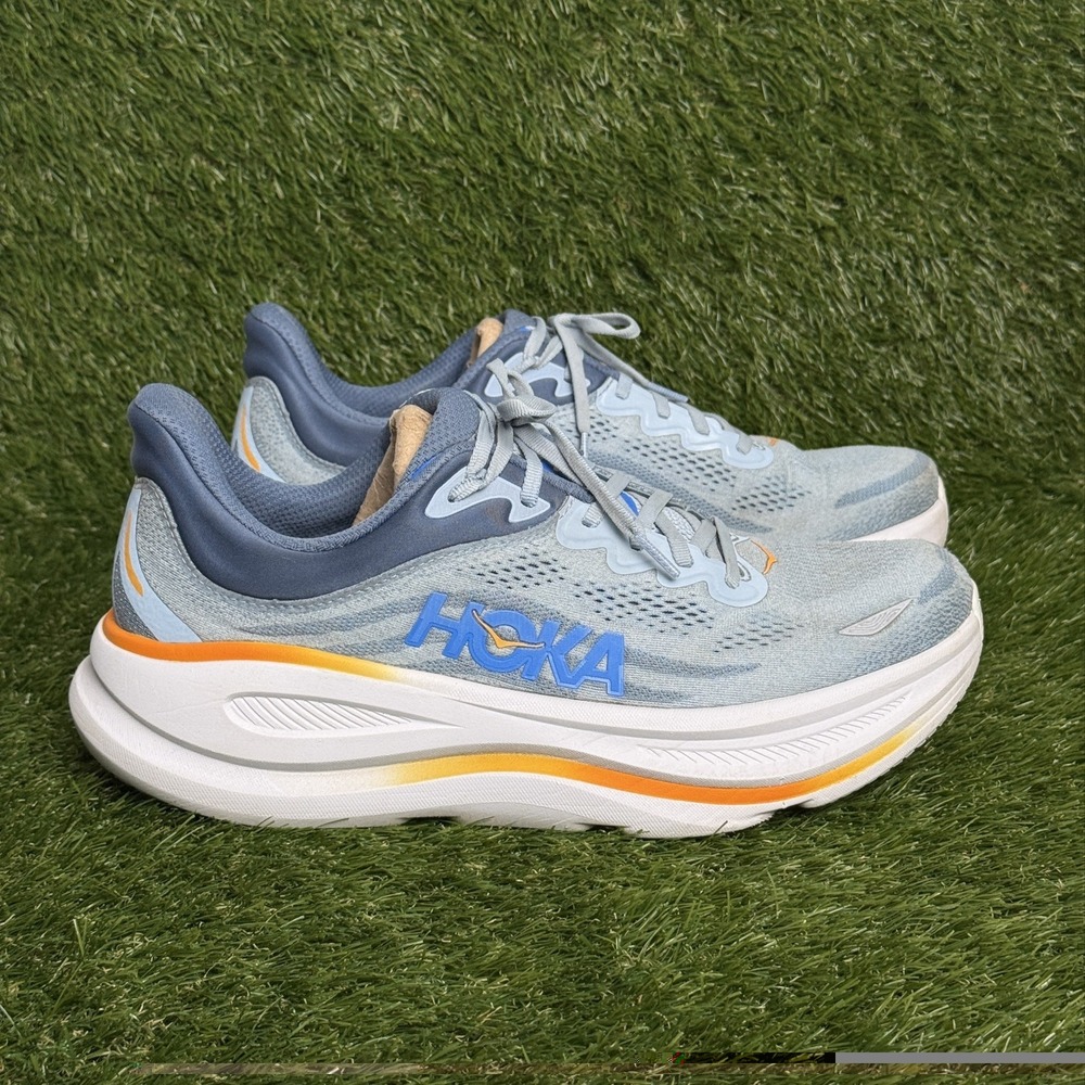 Hoka Bondi 8 Mens Size 12 D Blue Grey Orange Cushioned Running Shoes Sneakers